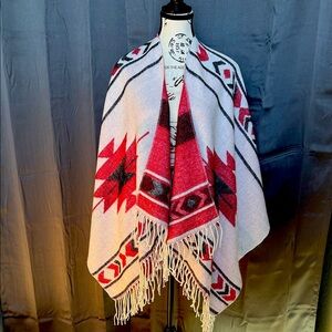 Urban Coco Red and White Aztec Patterned Shawl Wrap